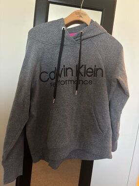 Calvin Klein Gray Hoodie with Pink Neck Trim